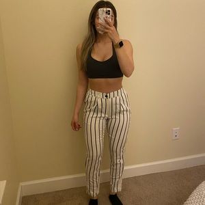 Black and white striped high waist trousers
